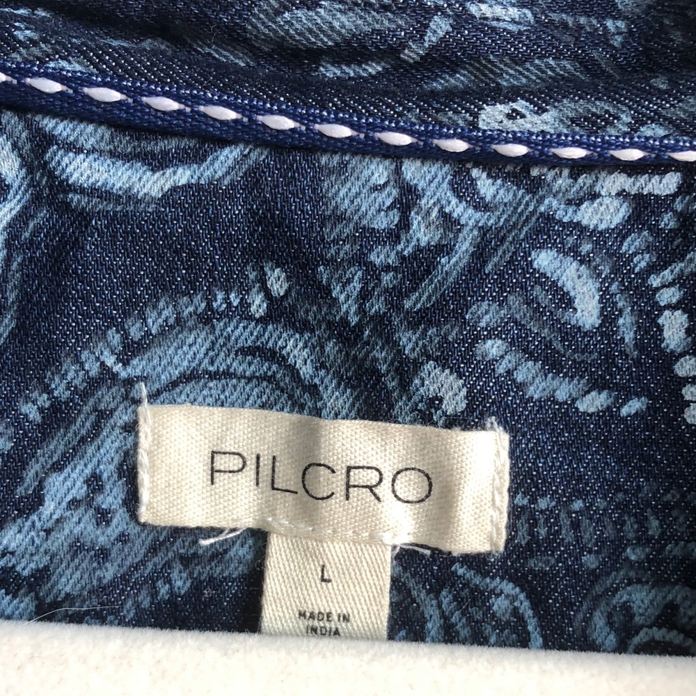 Pilcro Sleeveless Ruffle Denim Blouse Button Front Distressed Paisley - Picture 13 of 16